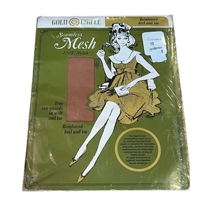 Gold Circle Seamless Mesh Panty Hose CINNAMON 10 Nylon VINTAGE Prop - Picture 1 of 7