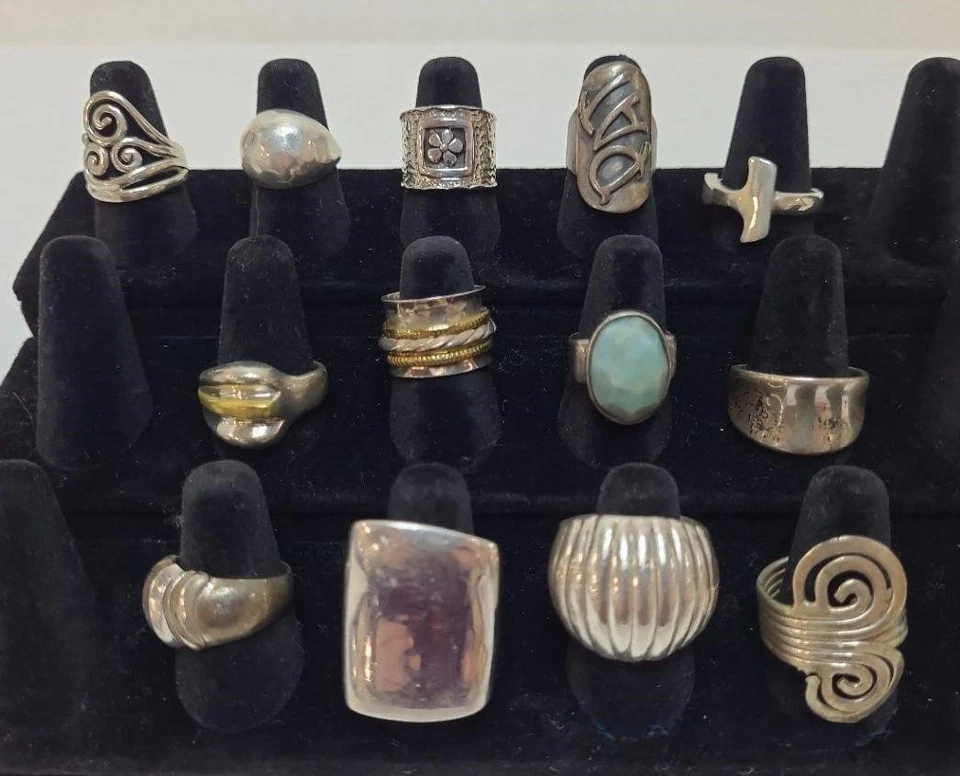 Lot of 13 925 Sterling Silver Rings!  114g  Mix of Vintage and Modern READ DESC! - Image 1 of 4