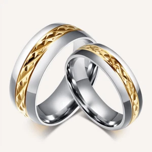 Titanium Steel Plated 18K Gold Couple Ring Wedding Band Fashion Jewelry Size6-12 - Picture 1 of 17