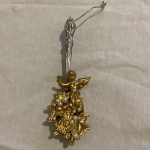Vtg Katherine’s Collection Angel Faux Pearls Silver Spoon Christmas Ornament - Picture 1 of 9