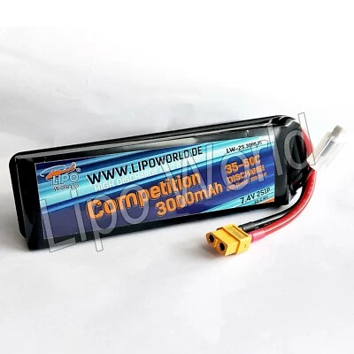 LW Competition Lipo Battery 2S 7.4V 3000mAh 35C-50C Heli Drone T-Rex Walkera Blade - Image 1 of 2