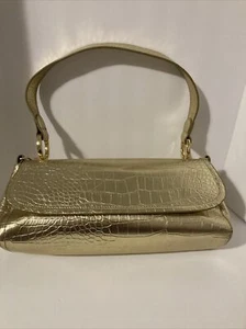 Bueno Womens Satchel Bag Purse Faux Croc Leather Bronze Metallic Barrel - Picture 1 of 15