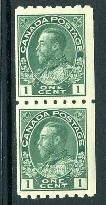 CANADA Scott 123 - H/NH - 1¢ Dark Green King George V Admiral Coil Pair (.002) - Image 1 of 2