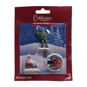 Cobblestone Corners Winter Village Miniatures Snow Snowball Sledding Tubing Kids - Picture 1 of 2