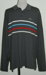 Retro Mens IZOD Lacoste Sport Cotton Gray Stripe Long Sleeve Polo Shirt 7 / XL - Picture 1 of 4