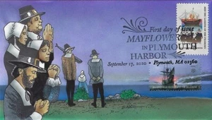 Peterman Hand Painted Pilgrims, Mayflower in Plymouth Harbor Sc.#5524 First Day - Picture 1 of 1