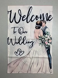Willkommen zu unserer Hochzeit doppelseitig Gartenflagge Schild Banner Neu - Bild 1 von 4