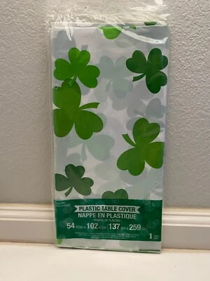 St. Patrick’s Day Shamrock Disposable Plastic Rectangular Table Cover 54" x 102" - Image 1 of 2