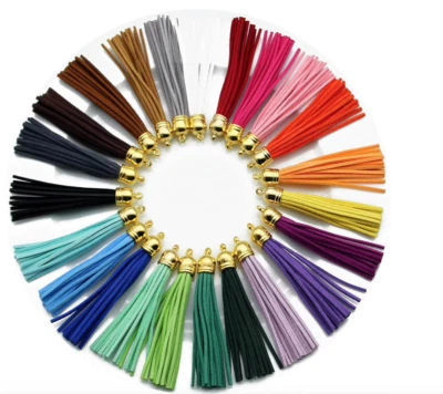 Borlas coloridas de gamuza sintética x 2 con detalles dorados borla 3,5" 9 cm Foto 1 de 3