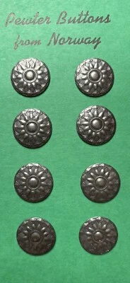Vintage Pewter Buttons 8 NOS 13/16” 🌻 Sunflowers!!🌻Norwegian Made - Image 1 of 2