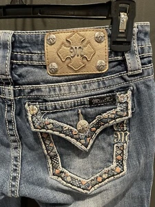 Miss Me Denim Capri Jeans Damen Größe 26 Bündchen Used Freizeit Strass - Bild 1 von 7