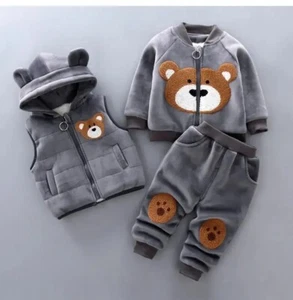 3 piece Baby Boys Girls Thick Hoodie Coat+Pan+Shirt Outfit Casual kids Clothes - Picture 1 of 24