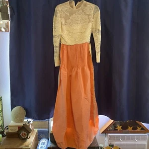 Richilene New York 70s Vintage White Pink Sequined Chiffon Maxi Dress - Picture 1 of 10
