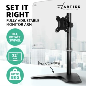 Artiss Monitor Stand Arm Desk Single HD LED TV Mount Bracket Holder Freestanding - Picture 1 of 11