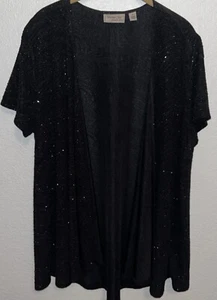 SIMONTON SAYS Open Front Cardigan Textured Shimmering Black Women Sz XL - Picture 1 of 6