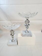 Set of Two - Candy Bowl Dish Ashtray Cherub  Angel Glass Marble Vintage Italy