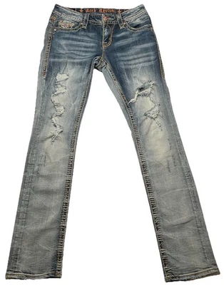 Jeans skinny feminino Rock Revival Betty tamanho 27 31x32 bolsos aba lavagem leve - Imagem 1 de 4