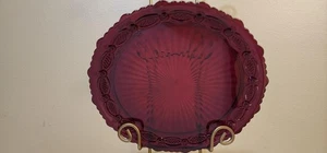 Vintage Cape Cod Avon Ruby Red Round Serving Plate Sunburst Scalloped Edge - Picture 1 of 5
