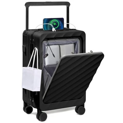 Carry On Luggage Wide Handle 20 Inch Suitcase with Front Compartment Aluminum... - Image 1 of 4