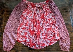 Free People blusa donna M rossa Hendrix in una foschia floreale boho oversize trasparente - Foto 1 di 14