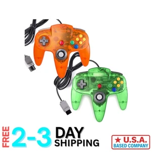 Classic N64 Style Wired Controllers - 2-Pack Joystick in Jungle Green & Orange - Picture 1 of 9
