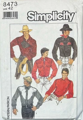 Simplicity Pattern 8473 Men's Fitted Western Shirts in 4 Styles Size 42 Uncut - Image 1 of 3