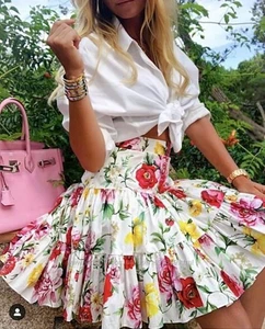 Dolce & Gabbana Falda Popelina Algodón Estampado Floral - Imagen 1 de 10