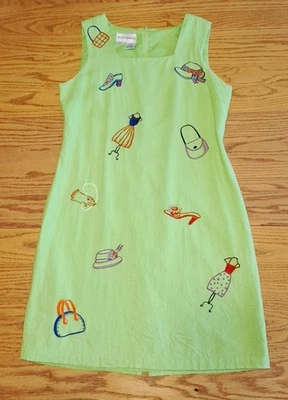 Vestido vintage bordado de lino Betsy's Things para mujer talla 8 verde lima artístico Foto 1 de 4