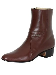 Men's Goat Leather Side Zipper Classic Dress Ankle Boots 'El Besserro' Wine 1912 - Picture 1 of 9