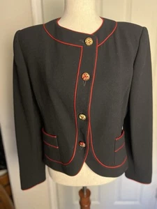 Vintage Ungaro Parallels Paris Made In Italy Women’s Coat/blazer Black Red Trim - Picture 1 of 9