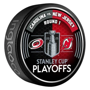 Copa Stanley 2025 Playoffs Dueling Puck Carolina Hurricanes/New Jersey Devils Rd1 - Imagen 1 de 2