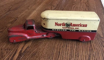 Caminhão reboque trator vintage MARX North American Van Lines aço prensado - Imagem 1 de 4