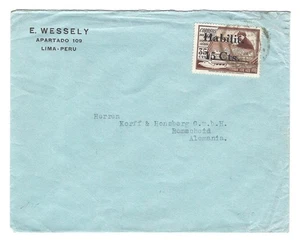 Peru 1937 Cover Lima to Germany Scott #C41 Jorge Chavez w/15-Cent Overprint SOLO - Picture 1 of 2