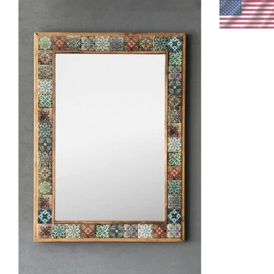Durable Solid Wood Framed Mosaic Stone Mirror - Maximize Light & Style (53x73cm) - Image 1 of 3