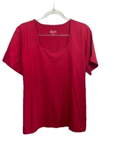 Denim & Co Essentials Size XL Red Square Neck Stretch Short Sleeve Top NEW - Picture 1 of 6