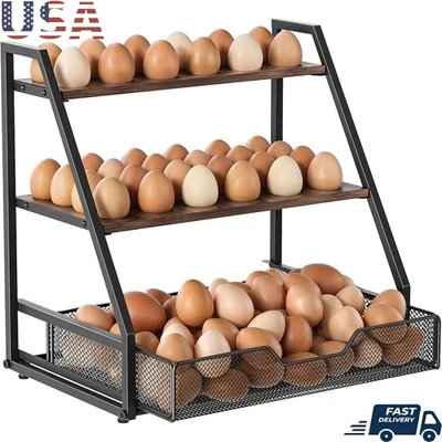 Organizador de almacenamiento de huevos 100 huevos con cajón deslizante de malla de alambre y estantes de madera nuevo Foto 1 de 4