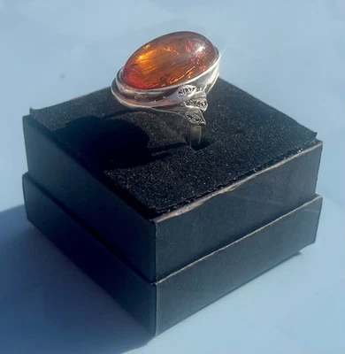 'Leafy' Baltic Amber 925 Sterling Silver Hallmarked Ring - Image 1 of 4