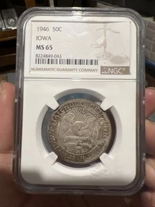 1946 NGC MS65 Iowa Silver Commemorative Half Dollar Lots Toning - Picture 1 of 8