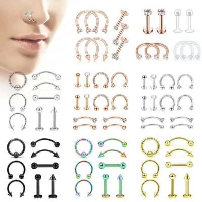 Piercing de tabique anillo aro nariz pernos tragus oreja acero quirúrgico 16G/18G 7 piezas-12 piezas Foto 1 de 4