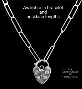 Lucchetto cuore argento sterling fermacarte catena di carta lunghezze a scelta nuovo imballato - Foto 1 di 5