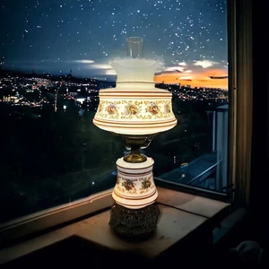 1973 Vintage Quoizel Floral Hurricane Table Lamp 24.5" tall - Picture 1 of 14