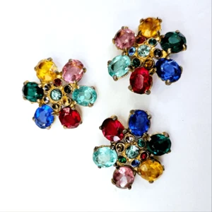 Vintage 1930's Multicolored Prong Set Gold Jewel Tone Rhinestone Cluster Buttons - Picture 1 of 7