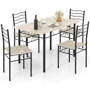 5 Piece Dining Table Set with 4 Chairs Wood Metal Kitchen Breakfast Furniture - Picture 1 of 10