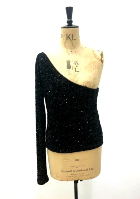 MANGO ONE SHOULDER SEQUIN EVENING TOP BLACK, UK SIZE MEDIUM, BNWT. - Image 1 of 4