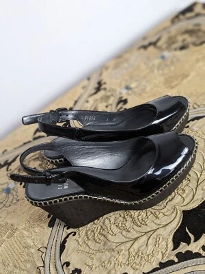 Stuart Weitzman Black Open Toe Wedge Sandals Size UK 3 - Image 1 of 4