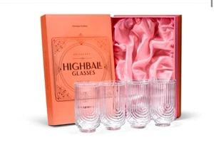 Vintage Art Deco Highball Gatsby Cocktail Glasses | Set of 4 | 14 oz Double H... - Picture 1 of 7