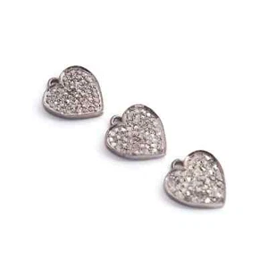1 Pc Pave Diamond Heart Shape Charm Pendant -925 Sterling Silver Pendant -12mm - Picture 1 of 4