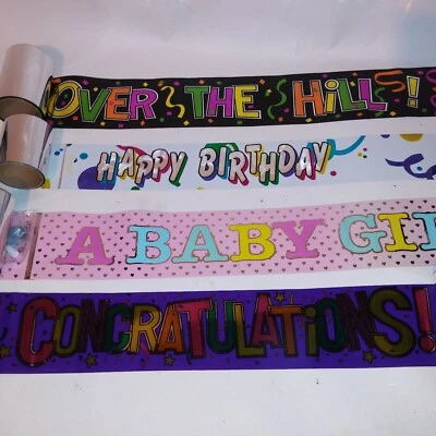 Juego de 4 pancartas en rollo vintage letrero decoraciones fiesta feliz cumpleaños felicitaciones Foto 1 de 4