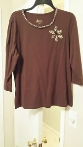 Denim and CO Brown knit top with animal print trim size L - Picture 1 of 1