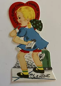 Vintage Used Collectible Valentines Day Kids Card Chewing Gum With Every Chew - Picture 1 of 8